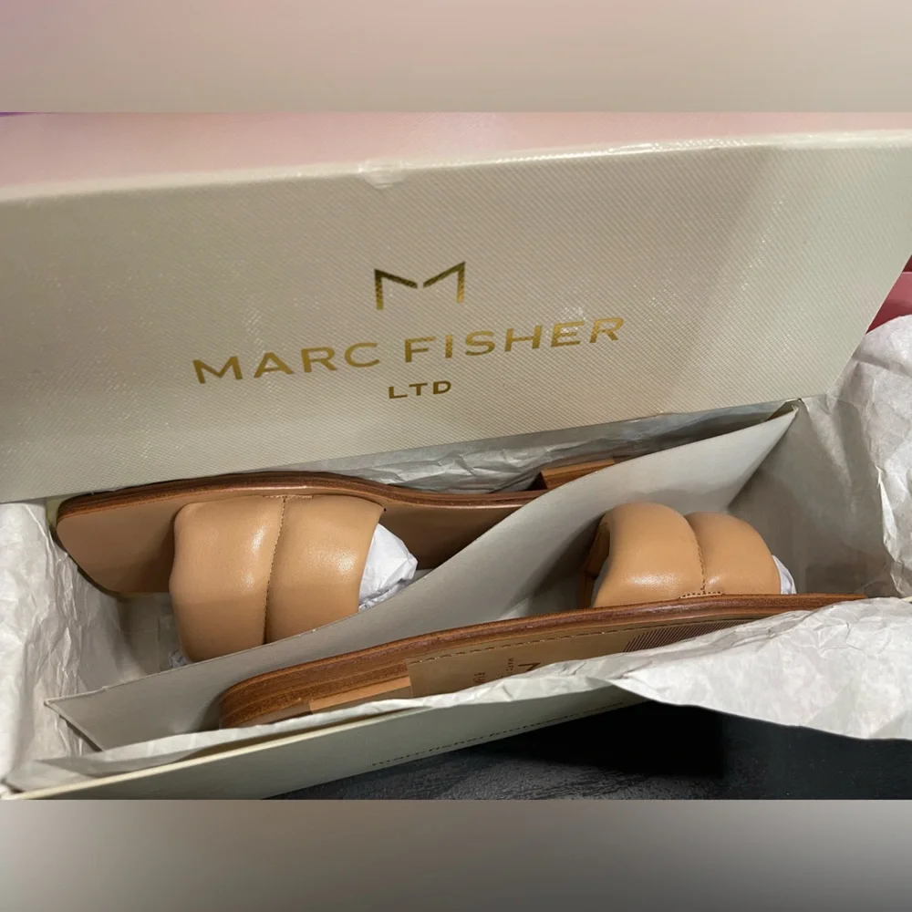 Marc Fisher Tan Padded Strap Slide Sandals